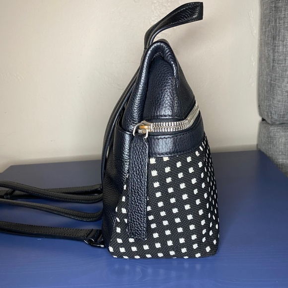 KARA Small Backpack in Black Grid Woven Pebble Leather - Picture 6 of 16